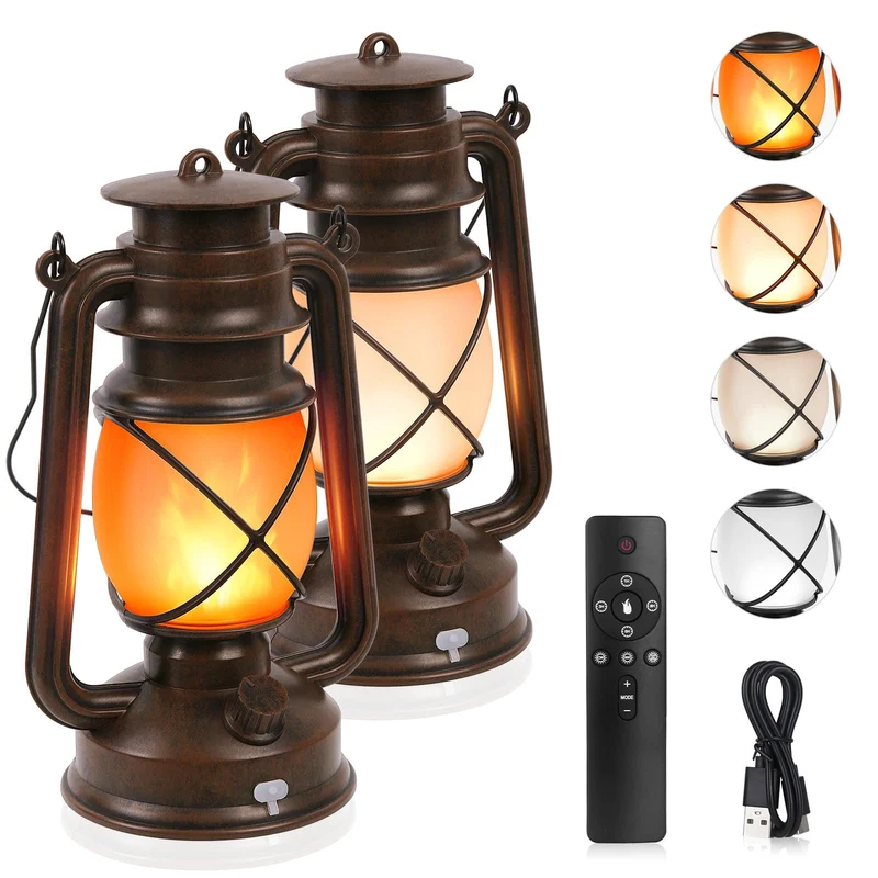 KINGLEAD Vintage LED Laterne mit Flammeneffekt, USB, IP44, 2er-Set