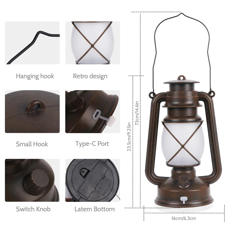 KINGLEAD Vintage LED Laterne mit Flammeneffekt, USB, IP44, 2er-Set