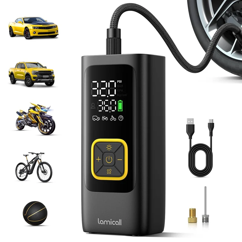 Lamicall Elektrische Luftpumpe Akku, 150 PSI Mini Kompressor