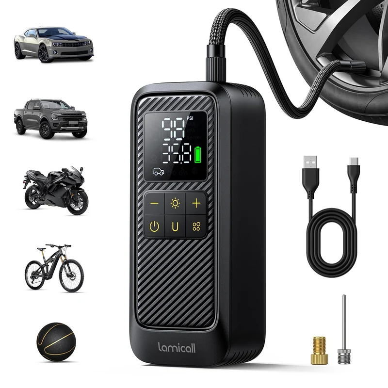 Lamicall Elektrische Luftpumpe 150 PSI, Akku-Fahrradpumpe mit LED