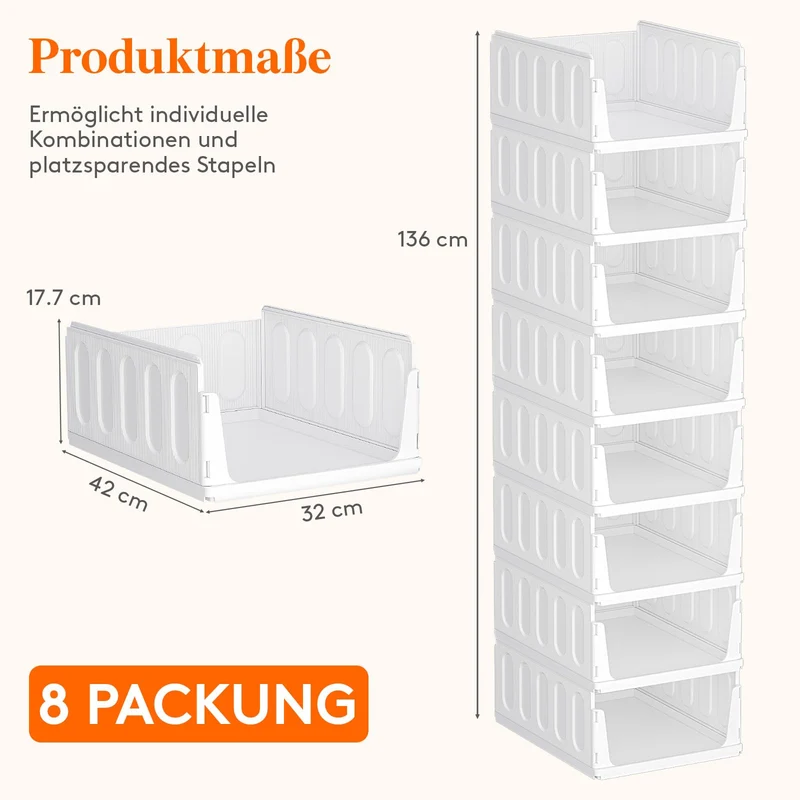 Lifewit Aufbewahrungsbox 8er-Set, stapelbar, ausziehbar, 42 cm tief