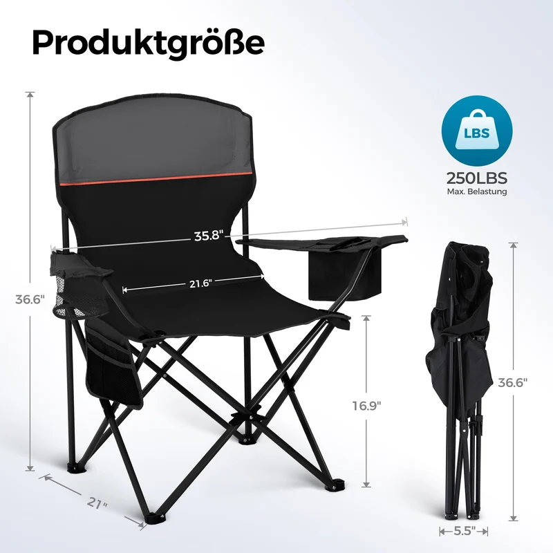 HIGH POINT SPORTS Campingstuhl 2er Set mit Getränkehalter & Kühlfach