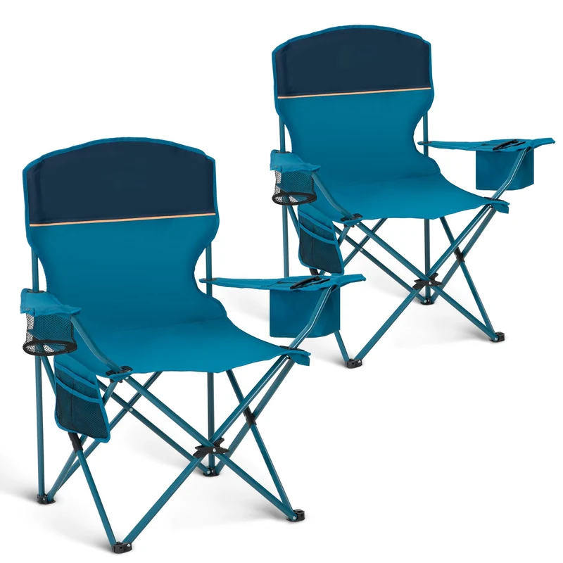 HIGH POINT SPORTS Campingstuhl faltbar 2er Set mit Getränkehalter blau