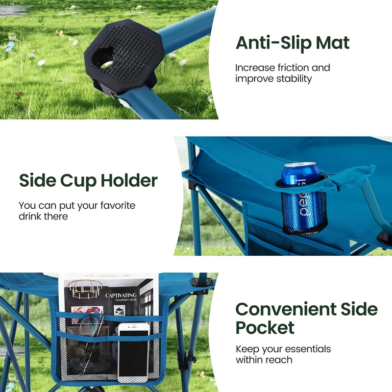 HIGH POINT SPORTS Campingstuhl faltbar 2er Set mit Getränkehalter blau