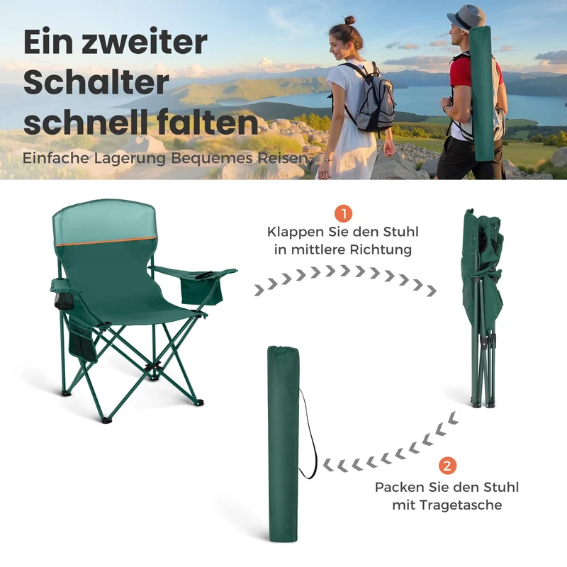 HIGH POINT SPORTS Campingstuhl faltbar, 2er-Set, bis 102 kg, Grün