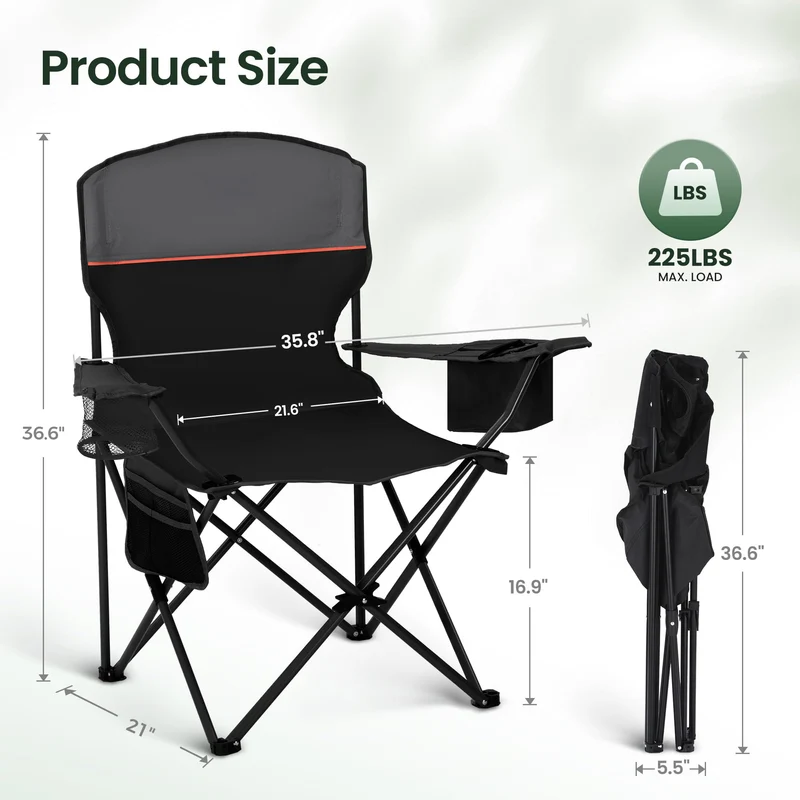 HIGH POINT SPORTS Campingstuhl faltbar 2er-Set bis 102 kg schwarz