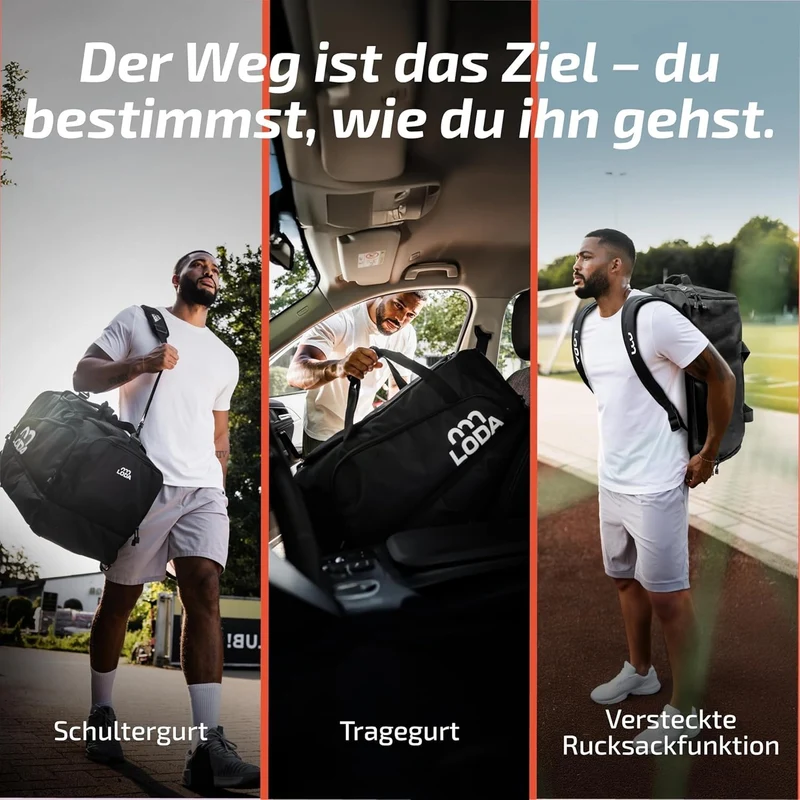 LODA Team Sporttasche 68L mit Schuhfach, Nassfach & Rucksackfunktion