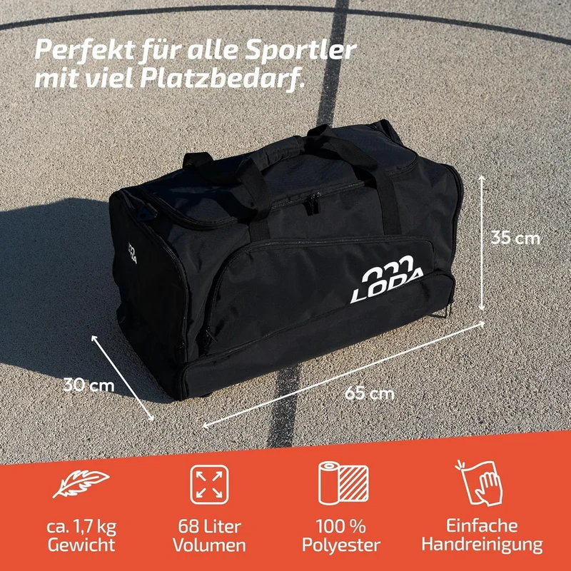 LODA Team Sporttasche 68L mit Schuhfach, Nassfach & Rucksackfunktion