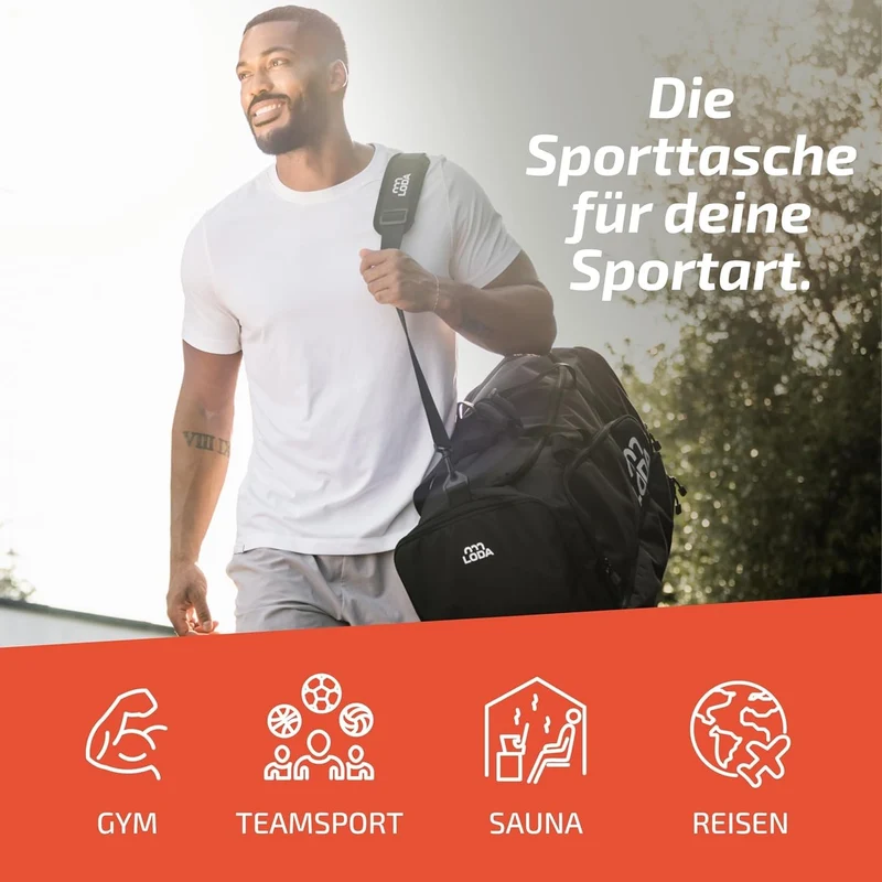 LODA Team Sporttasche 68L mit Schuhfach, Nassfach & Rucksackfunktion