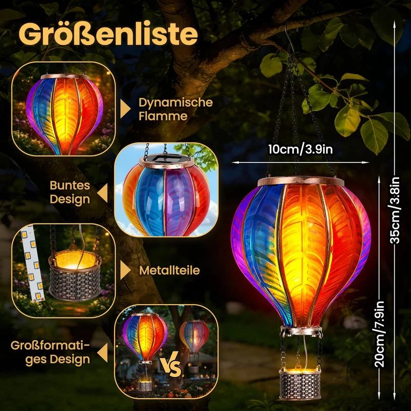 JONRRYIN Solar Heissluftballon Laterne 2er-Set für Garten & Balkon