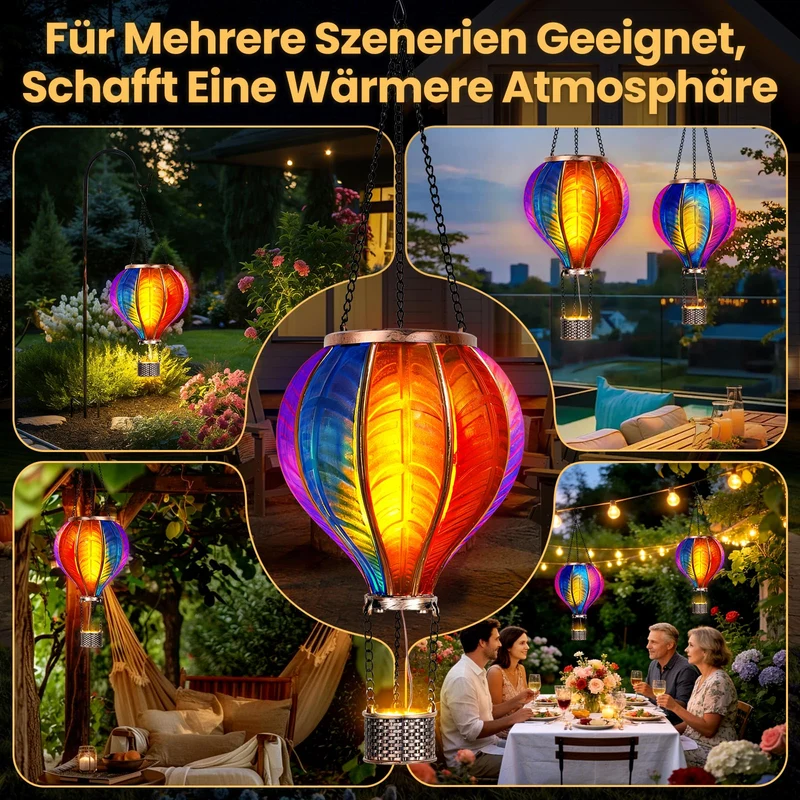 JONRRYIN Solar Heissluftballon Laterne 2er-Set für Garten & Balkon
