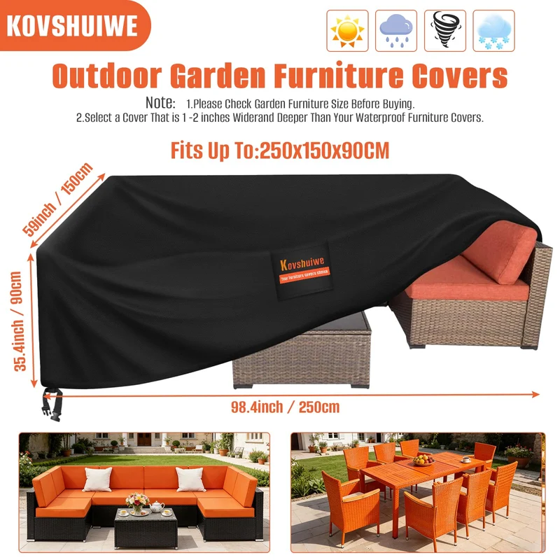 Kovshuiwe Abdeckung für Gartenmöbel, wasserdicht, 250x250x90 cm