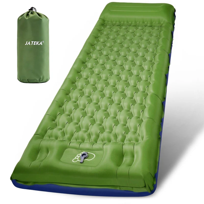 JATEKA Camping-Isomatte aufblasbar mit Kissen und Fusspumpe, 12 cm