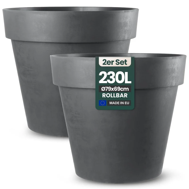 Kreher XXL Pflanzkübel rund mit Rollen, 79 cm, Anthrazit, 2er Set