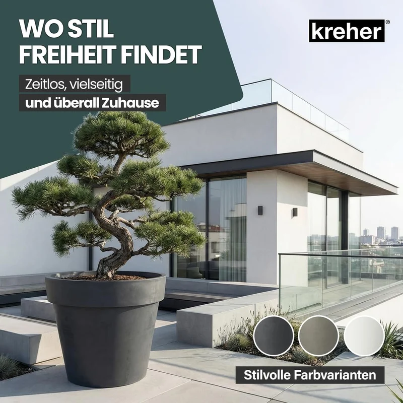 Kreher XXL Pflanzkübel rund mit Rollen, 79 cm, Anthrazit, 2er Set
