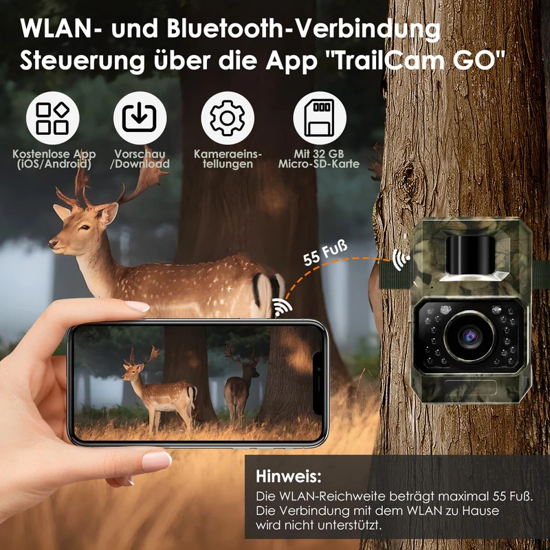 MAXDONE Wildkamera PH960W 4K 64MP WLAN Nachtsicht mit Bewegungsmelder
