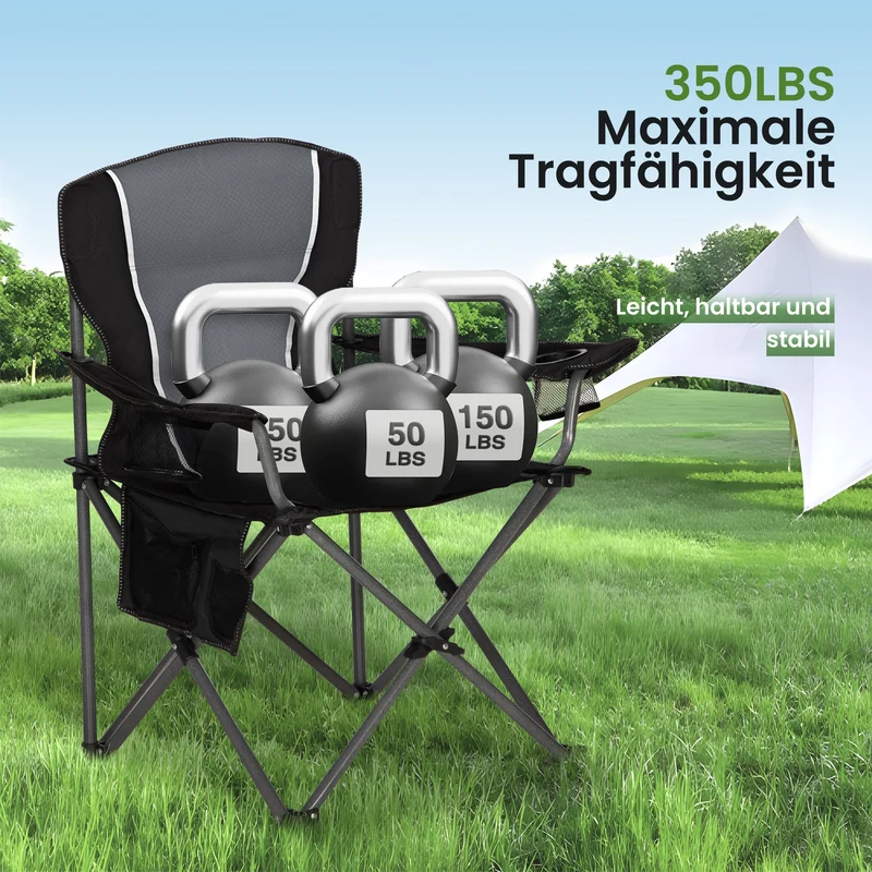 HIGH POINT SPORTS Campingstuhl XL faltbar bis 160 kg, Dunkelgrau