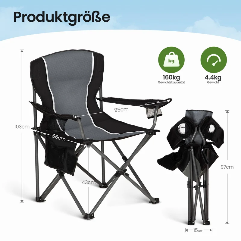 HIGH POINT SPORTS Campingstuhl XL faltbar bis 160 kg, Dunkelgrau