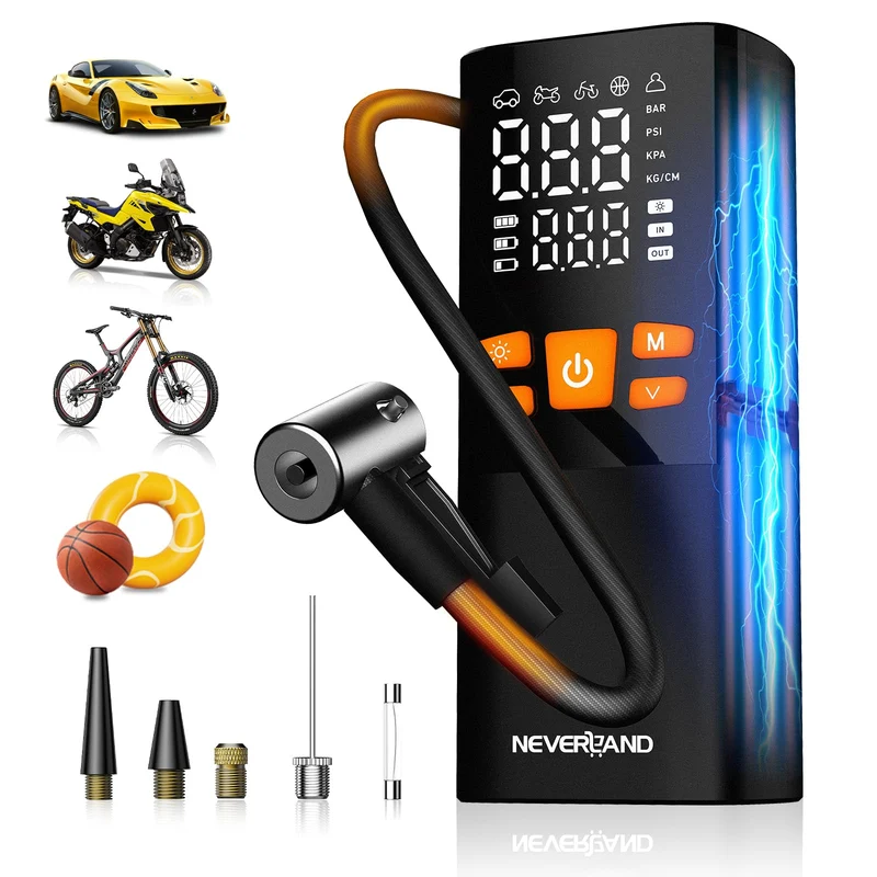 NEVERLAND Elektrische Luftpumpe Akku Kompressor 150 PSI mit Powerbank