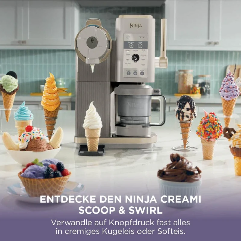 Ninja CREAMi Scoop & Swirl Eismaschine NC701EUSTGD, Stone Gold