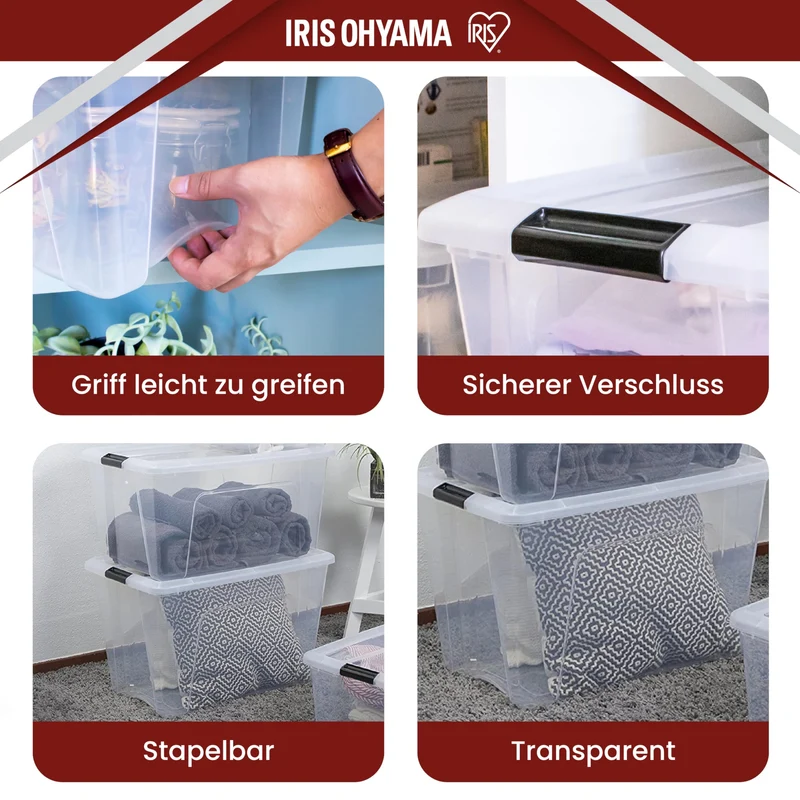 Iris Ohyama Aufbewahrungsbox mit Deckel NTB-60, 60 L, 4er-Set