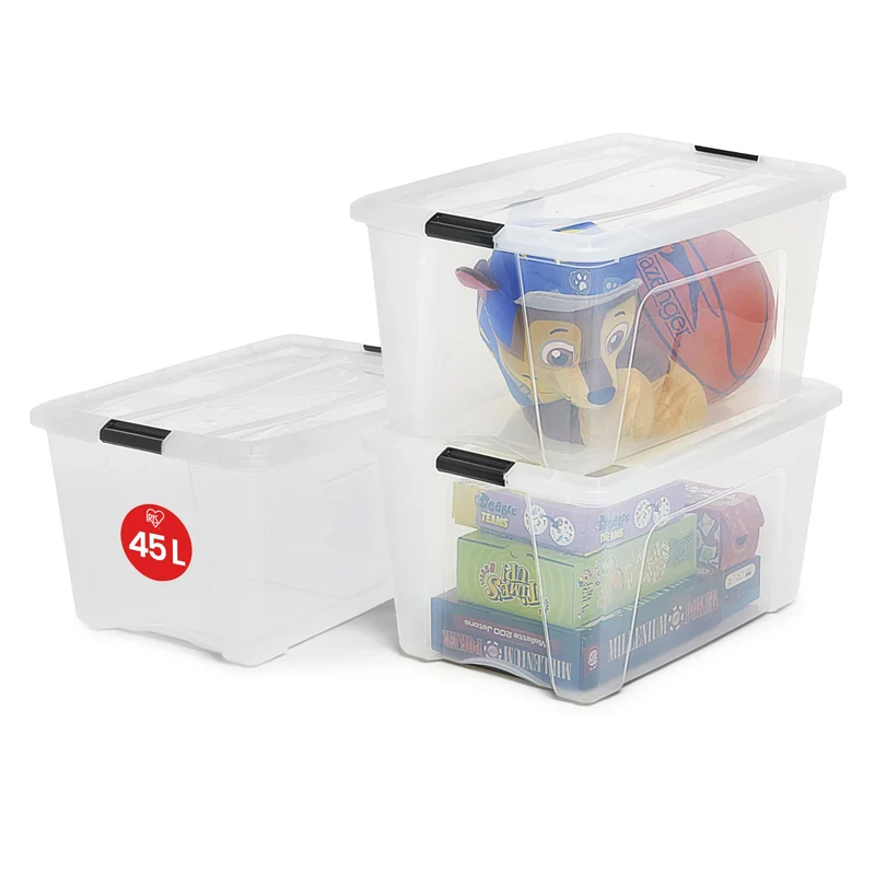 Iris Ohyama Aufbewahrungsbox mit Deckel, 45 L, 3er-Set, transparent