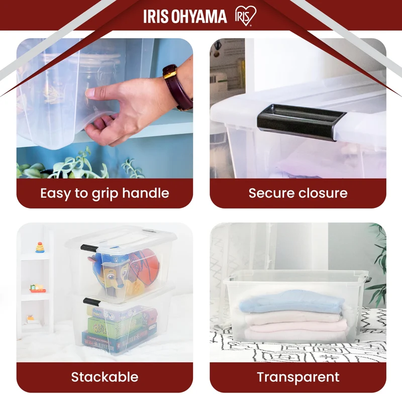 Iris Ohyama Aufbewahrungsbox mit Deckel, 45 L, 3er-Set, transparent