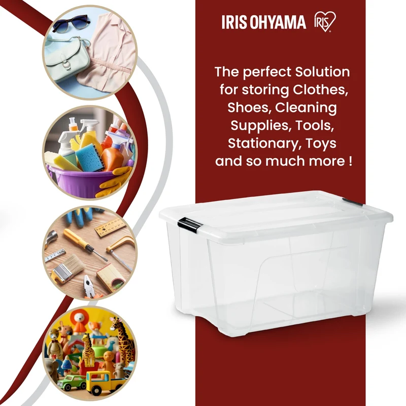 Iris Ohyama Aufbewahrungsbox mit Deckel, 45 L, 3er-Set, transparent