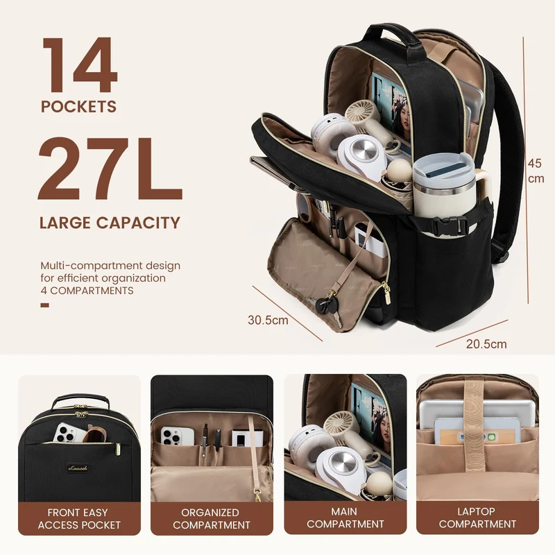 LOVEVOOK Rucksack Damen 15,6 Zoll Laptopfach, wasserabweisend