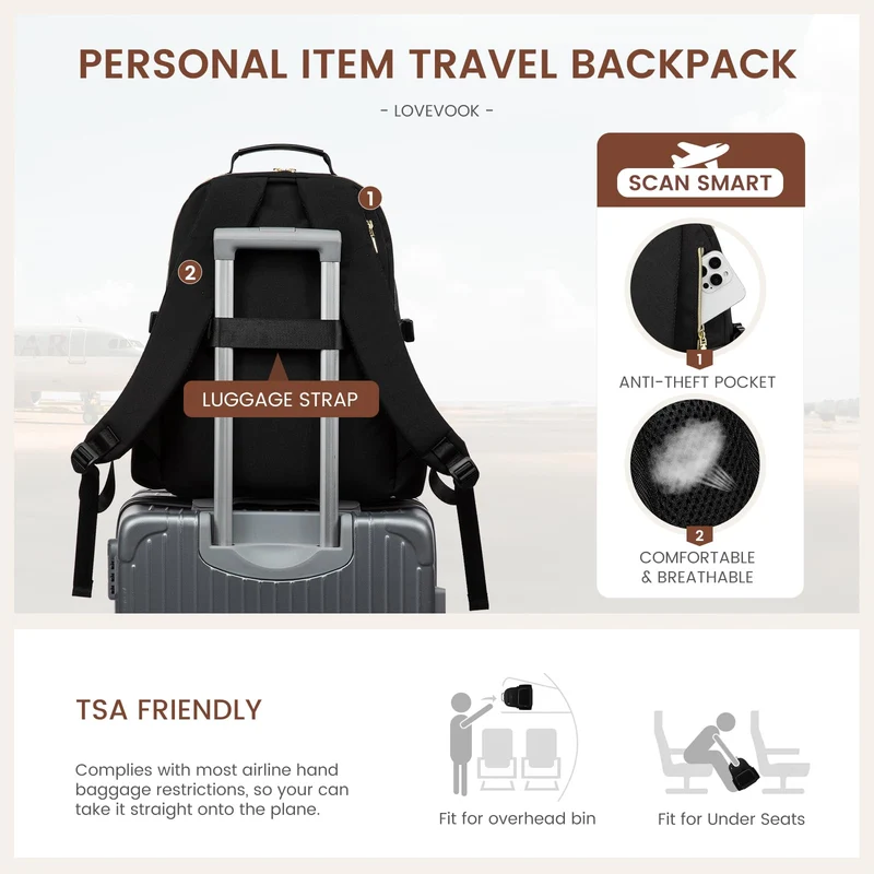 LOVEVOOK Rucksack Damen 15,6 Zoll Laptopfach, wasserabweisend