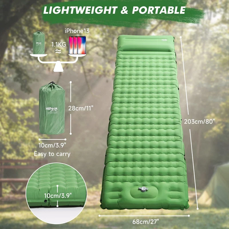 HiiPeak Isomatte Ultraleicht, aufblasbare Campingmatte mit Fusspumpe