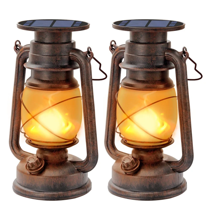 Hzitcigm Solarlaterne Vintage LED mit Flammeneffekt, 2er-Set