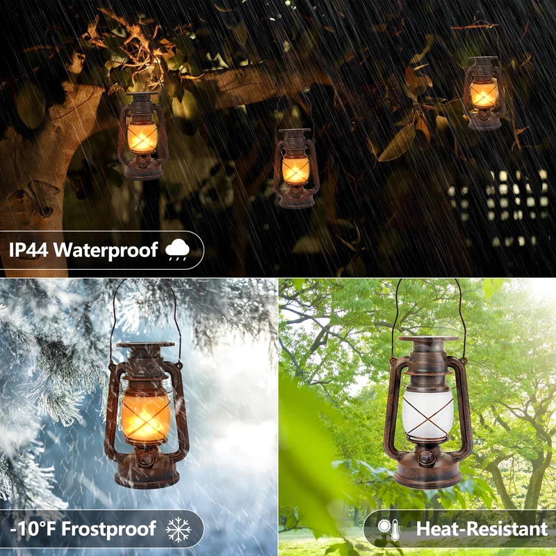 Hzitcigm Solarlaterne Vintage LED mit Flammeneffekt, 2er-Set