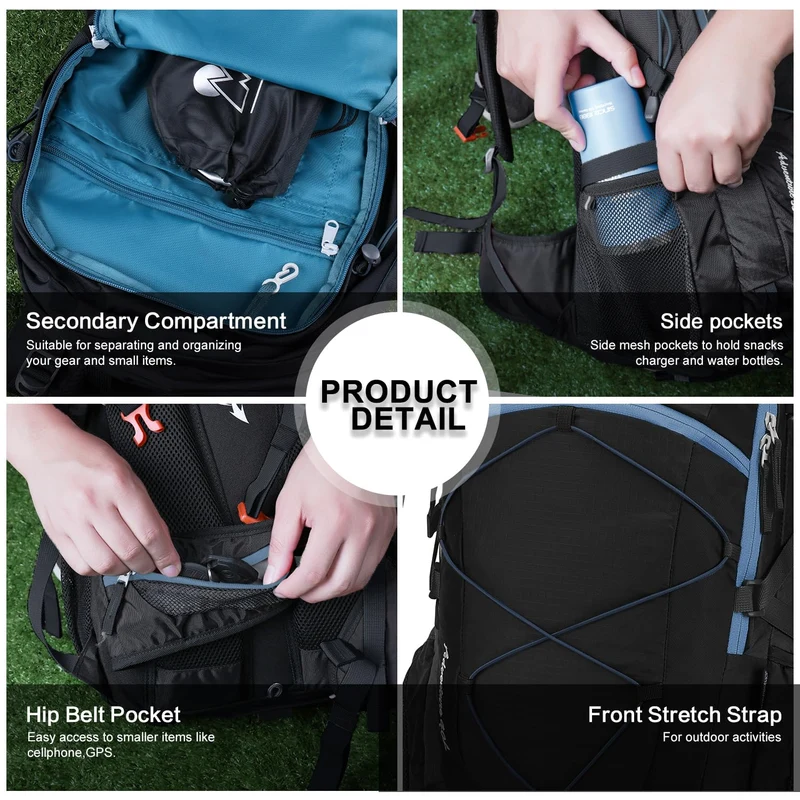 Mountaintop 40L Wanderrucksack mit Regenhülle, Schwarz-Blau