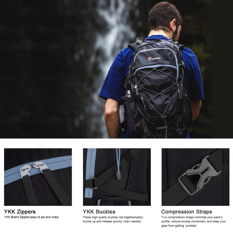 Mountaintop 40L Wanderrucksack mit Regenhülle, Schwarz-Blau