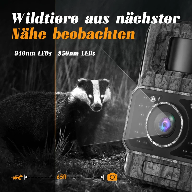 MAXDONE Wildkamera 4K 64MP mit WLAN, Nachtsicht und 6000mAh Akku