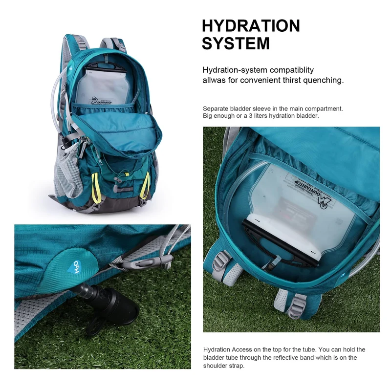 Mountaintop Wanderrucksack 40L mit Regenhülle, Blaugrün