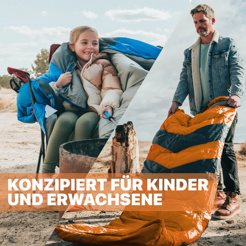 MalloMe Schlafsack für Erwachsene und Kinder, 10–25 °C, Orange