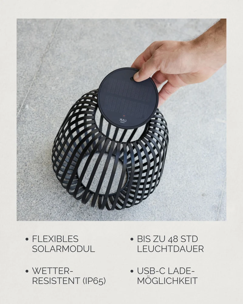 LUUK Studio SOLIS Solarlaterne, dimmbar, IP65, schwarz