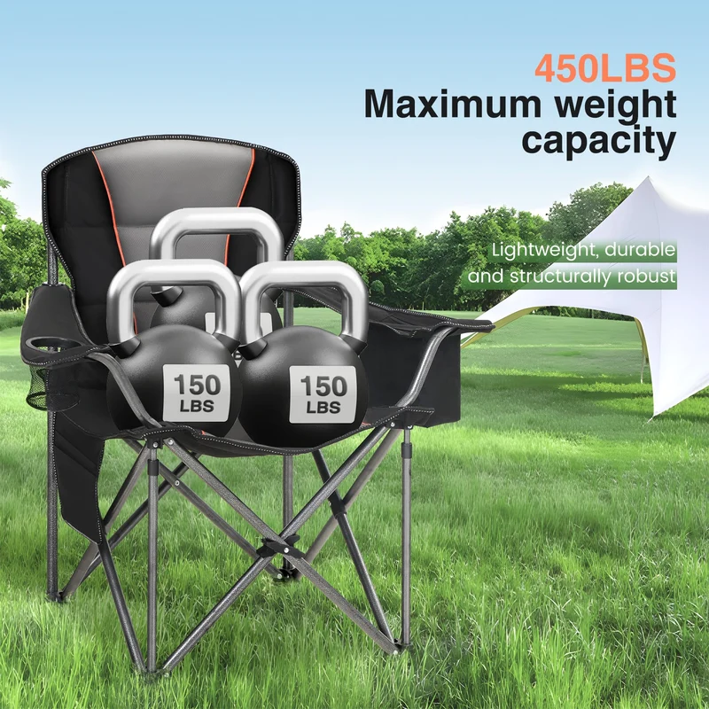 HIGH POINT SPORTS Campingstuhl XXL faltbar 2er Set bis 200 kg schwarz