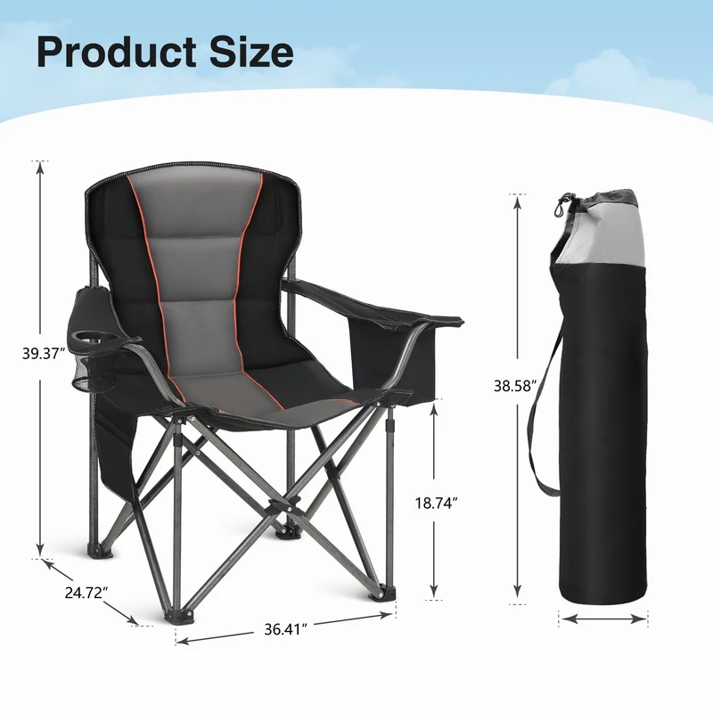 HIGH POINT SPORTS Campingstuhl XXL faltbar 2er Set bis 200 kg schwarz