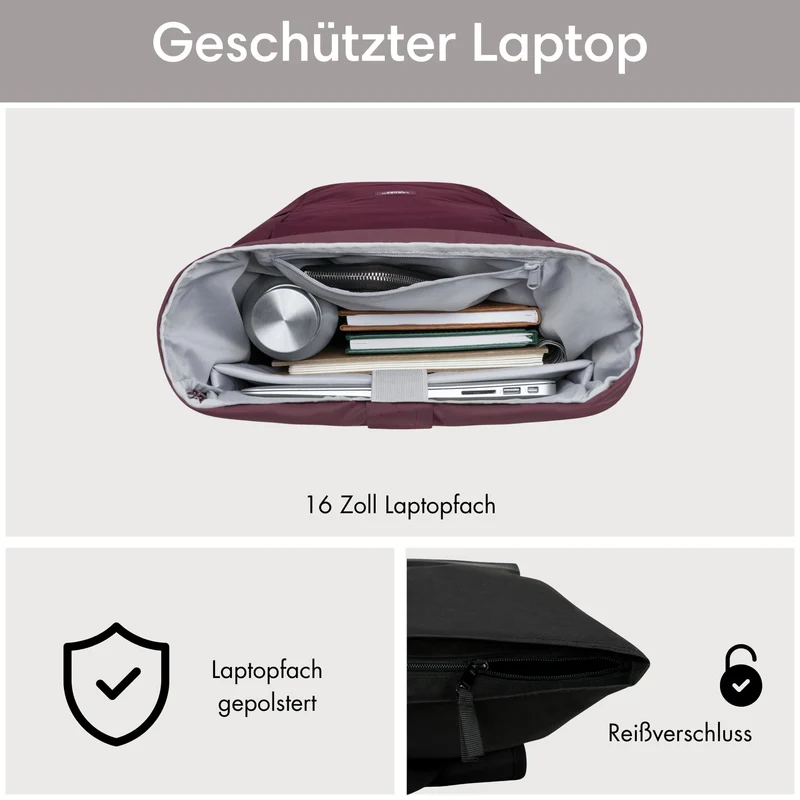 LARKSON No 4 Rolltop Rucksack Rot mit Laptopfach, 20 Liter