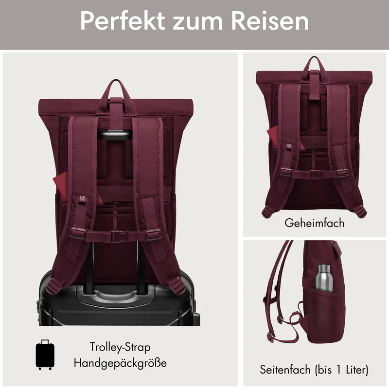 LARKSON No 4 Rolltop Rucksack Rot mit Laptopfach, 20 Liter