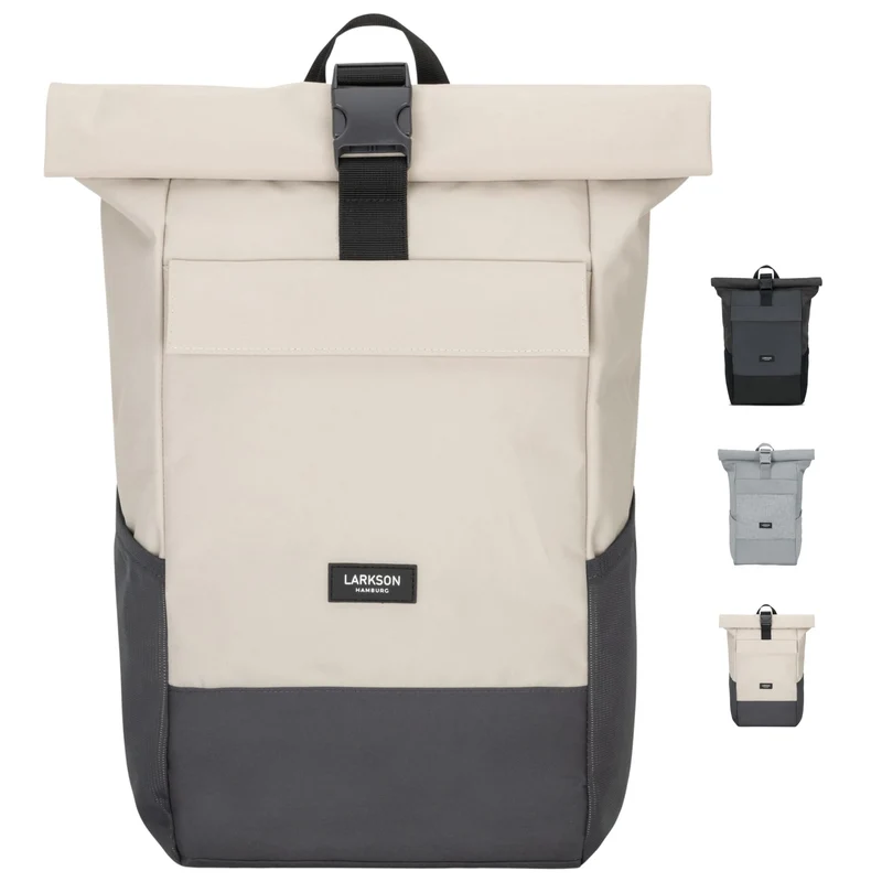 LARKSON No 4 Rolltop Rucksack mit Laptopfach, beige-grau