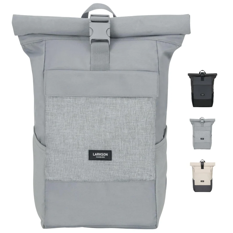 LARKSON No 4 Rolltop Rucksack Grau mit Laptopfach, wasserabweisend