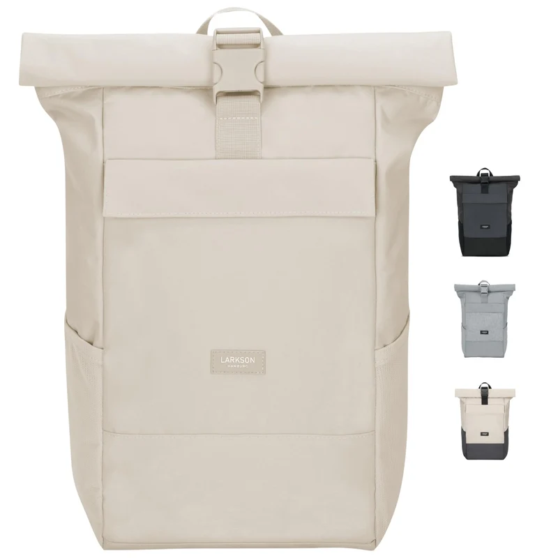 LARKSON No 4 Rolltop Rucksack Beige mit Laptopfach, wasserabweisend