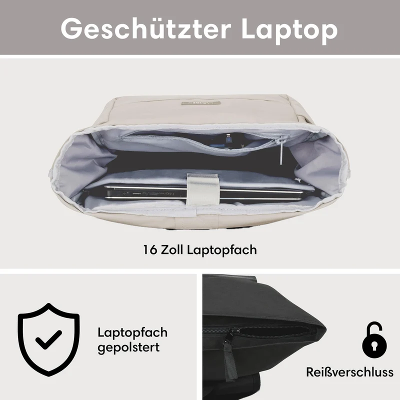 LARKSON No 4 Rolltop Rucksack Beige mit Laptopfach, wasserabweisend