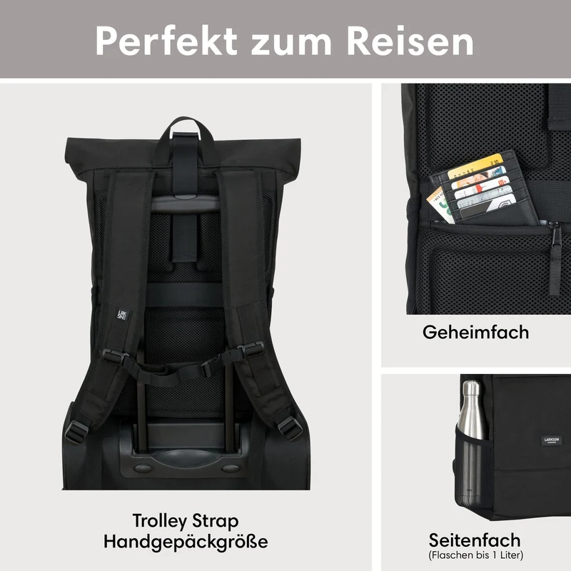LARKSON No 4 Rolltop Rucksack Beige mit Laptopfach, wasserabweisend