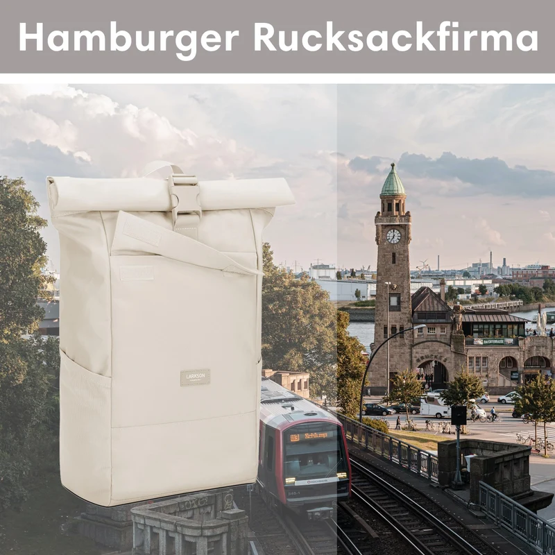LARKSON No 4 Rolltop Rucksack Beige mit Laptopfach, wasserabweisend