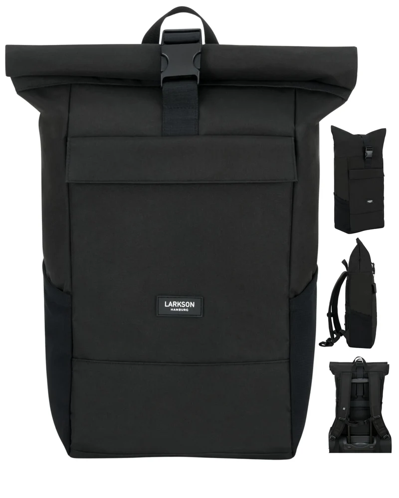 LARKSON No 4 Rolltop Rucksack schwarz mit Laptopfach bis 16 Zoll